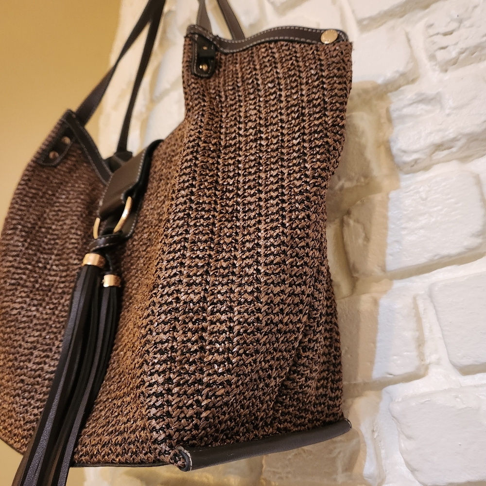Carpisa NWOT Italian Style Brown Woven Shoulder Purse - Picture 5 of 16